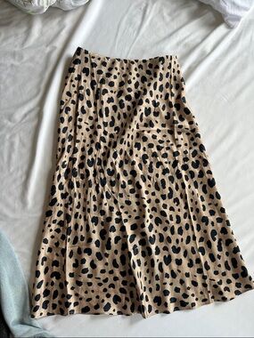Leopard Print A-Line Midi Skirt - Beige and Black